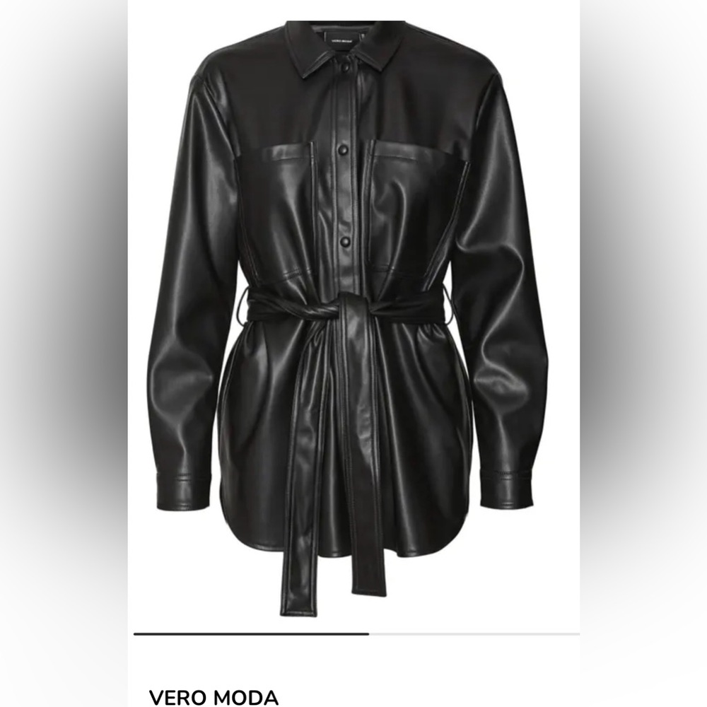 Vero Moda black faux leather shirt jacket